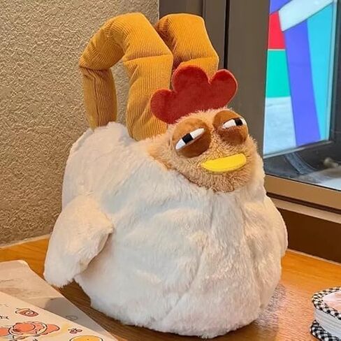 Cute Plush Chicken Handbag - Soft Fluffy Hen Purse, Novelty Bag, Animal Plush HandBag Cosmetic Bag with Zipper for Women in Saudi Arabia