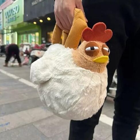 Cute Plush Chicken Handbag - Soft Fluffy Hen Purse, Novelty Bag, Animal Plush HandBag Cosmetic Bag with Zipper for Women in Saudi Arabia