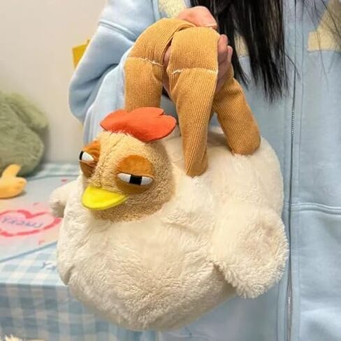 Cute Plush Chicken Handbag - Soft Fluffy Hen Purse, Novelty Bag, Animal Plush HandBag Cosmetic Bag with Zipper for Women in Saudi Arabia