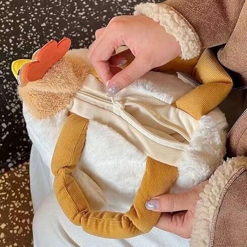 Cute Plush Chicken Handbag - Soft Fluffy Hen Purse, Novelty Bag, Animal Plush HandBag Cosmetic Bag with Zipper for Women in Saudi Arabia