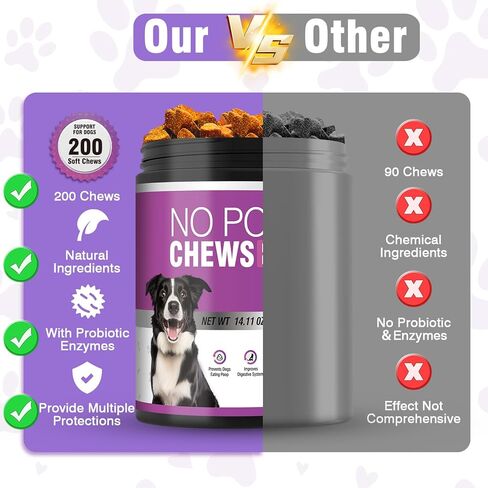 200 قطعة مضغ بدون براز - لا يوجد رادع لتناول البراز للكلاب - رادع كوبروفاجيا للكلاب - يمنع الكلاب من تناول مكملات البراز مع الإنزيمات الهاضمة والبروبيوتيك - معطر التنفس - نكهة الدجاج in Kuwait