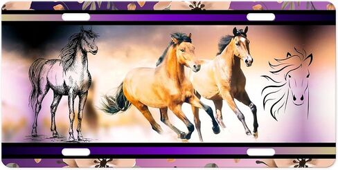 Vanity Decorative Front License Plate - Cute Car License Plate Made in the USA - Aluminum Metal Plate - Premium Quality Car Plate - Front Plate for Car (Painted Tribal Horse) in Saudi Arabia