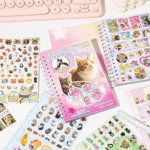 Cat Sticker Book with Meme Stickers 30 Pages Over 800 Die Cut Stickers with 3 Coating Types for Scrapbook Journal and Planner Sticker Album with Premium Art Paper and Cute Design in Saudi Arabia