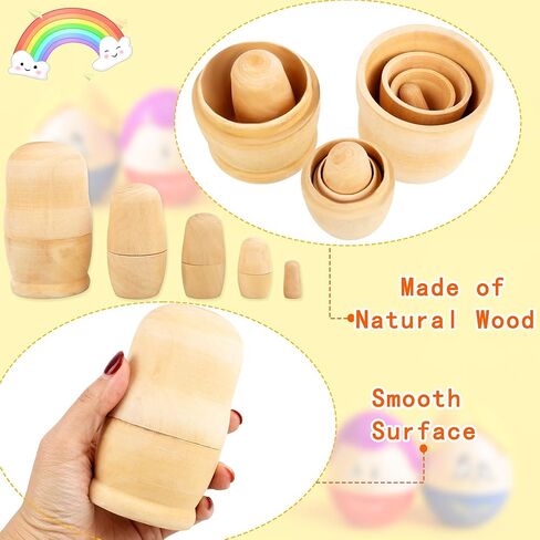 4 Set DIY Wooden Blank Russian Nesting Dolls Unpainted Matryoshka Plain Nesting Dolls for Kids Birthday Gift DIY Craft Parent Child Activities in Saudi Arabia
