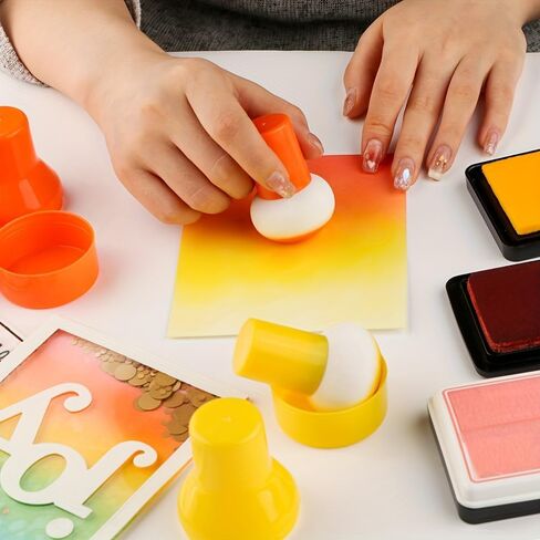Stencil Brush with Sponge Pouncer-Mixed Color Ink Dabber for Wet & Dry Use,Crafts,Scrapbooking,Card Making & Mixed Media Art in Saudi Arabia