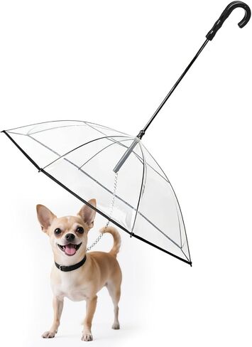 PETLESO Clear Dog Umbrella for Small Dogs, Doggie Umbrella with Leash, Keeps Pet Dry for Rainy Walk/Potty Trip, Puppy Rain Umbrella, Self-Assembly in Kuwait