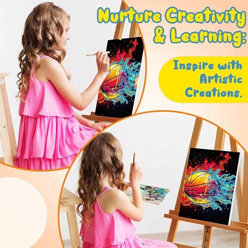 Basketball Paint by Numbers Kit for Kids with Framed Canvas - with Wooden Easel, Ball Sports Paint by Numbers for Kids Ages 8-12, Acrylic Oil Painting Kits with Nice Gift Box for Wall Decor 12x8 inch in Saudi Arabia
