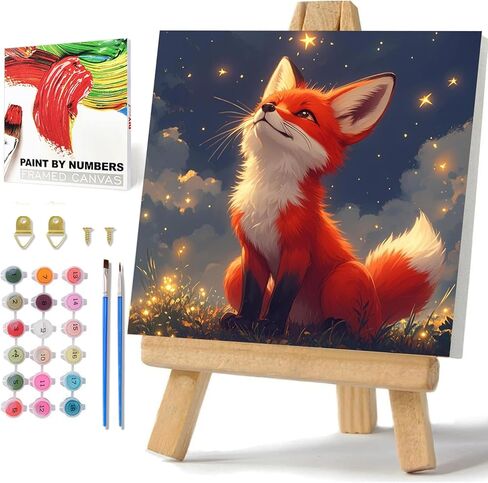 hkejoi Fox Paint by Numbers Kit for Kids, Fox Paint by Number for Kids Framed and Easel, Painting by Numbers, Easy DIY Crafts for Gift Home Wall Decor 8x8 in in Saudi Arabia