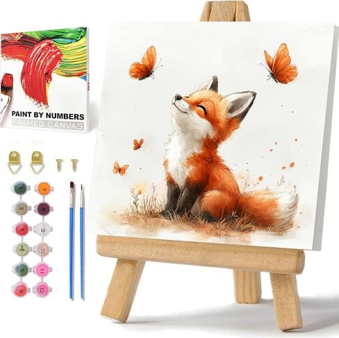 hkejoi Fox Paint by Numbers Kit for Kids, Fox Paint by Number for Kids Framed and Easel, Painting by Numbers, Easy DIY Crafts for Gift Home Wall Decor 8x8 in in Saudi Arabia