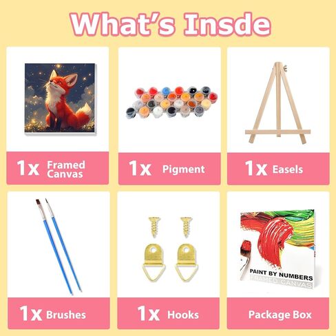 hkejoi Fox Paint by Numbers Kit for Kids, Fox Paint by Number for Kids Framed and Easel, Painting by Numbers, Easy DIY Crafts for Gift Home Wall Decor 8x8 in in Saudi Arabia