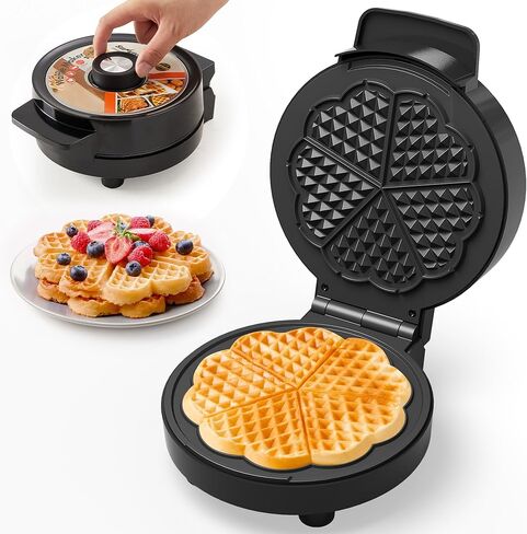 Heart Electric Waffle Iron: Belgian Waffle Maker with Temperature Control Knob, Waffle Machine with Nonstick Plates Easy Clean, Breakfast Maker for Kids and Families, Stainless Steel in Kuwait