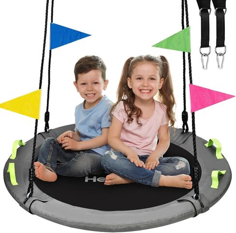 48 inch Tree Swing, Larger Saucer Flying Swing for Whole Family, 900lbs Weight Capacity, with Adjustable Hanging Straps, for Outdoor Playground, Green in Kuwait