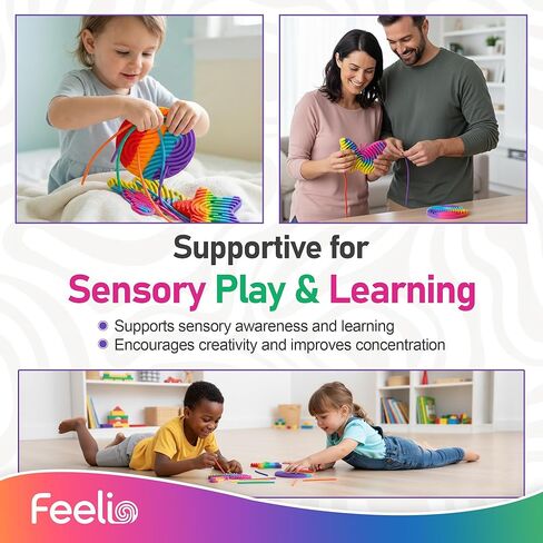 Feelio Sensory Activity Fidget Toy Pack of 3 | Silicone Busy Board for Kids and Adults | Stress Relief and Cognitive Play | Multi-Color Autism Sensory Board with 36 Strings and Travel Bag in Saudi Arabia