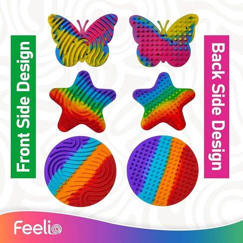 Feelio Sensory Activity Fidget Toy Pack of 3 | Silicone Busy Board for Kids and Adults | Stress Relief and Cognitive Play | Multi-Color Autism Sensory Board with 36 Strings and Travel Bag in Saudi Arabia