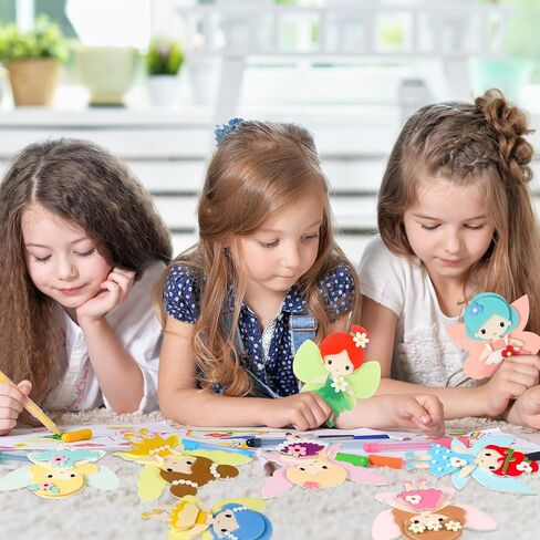 Geetery 24 قطعة DIY الجنية الفن الحرف عدة الإبداعية جعل الجنية الخاصة بك شعرت 3D ملصق لغز للأطفال طفل الفتيات نشاط لعبة هدايا عيد ميلاد حزب الديكور in Saudi Arabia