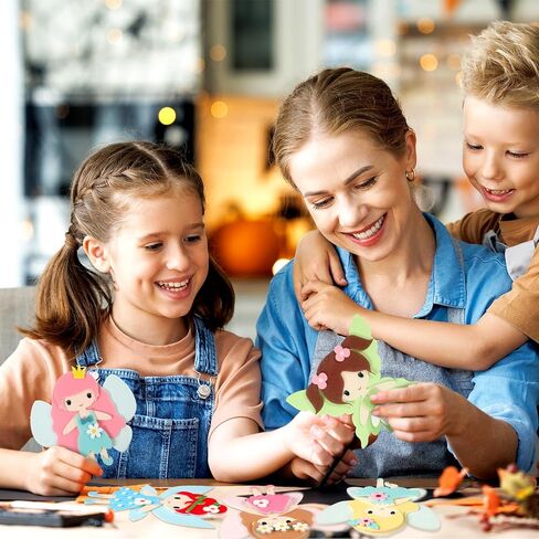 Geetery 24 قطعة DIY الجنية الفن الحرف عدة الإبداعية جعل الجنية الخاصة بك شعرت 3D ملصق لغز للأطفال طفل الفتيات نشاط لعبة هدايا عيد ميلاد حزب الديكور in Saudi Arabia