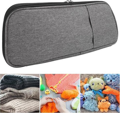 Knitting Needle Storage Case, Gray 600D Oxford Cloth, Long Woven Organizer Bag for Crochet Supplies in Saudi Arabia