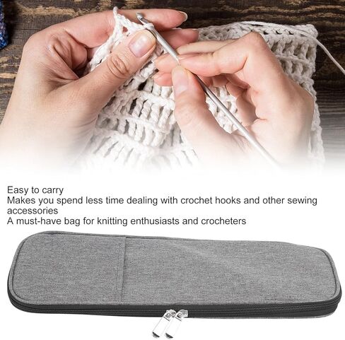 Knitting Needle Storage Case, Gray 600D Oxford Cloth, Long Woven Organizer Bag for Crochet Supplies in Saudi Arabia