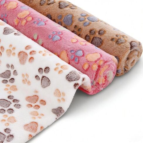 3 Pack Pet Blankets for Small Dogs Cats, Super Soft Fluffy Fleece Puppy Blanket, Cute Paw Print Flannel Throw, Warm Bed Mat for Crate Sleeping, 23x16 Inch (Rose Red, Coffee, Beige) in Saudi Arabia