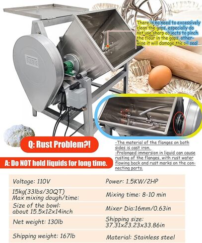 INTSUPERMAI Commercial 15KG Dough Mixer Machine Electric Flour Mixer with 90 Degree Tilt Bowl for Dough Mixing Kneading Capacity 30QT 1500W in Kuwait