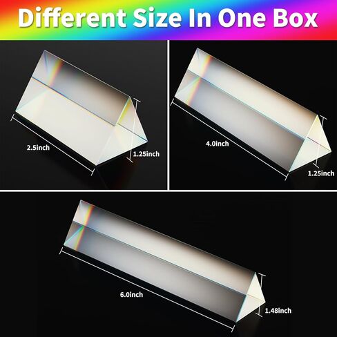 3pc Equilateral Crystal Prisms Set, 2.5 inch,4 inch and 6 inch Lengths Crystal Triangular Prism Optical Prisms Glass Physics Teaching Refracted Light Spectrum Rainbow Maker Photography Props in Saudi Arabia
