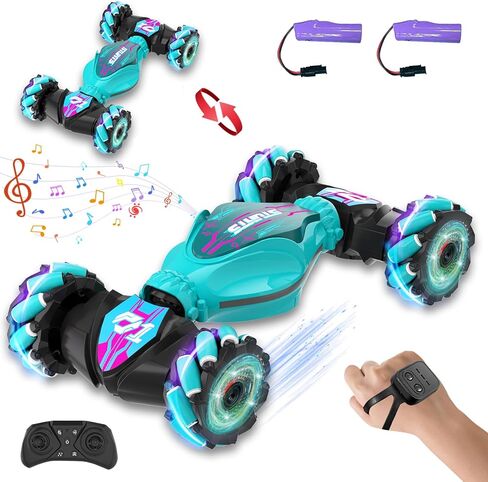 Gesture Sensing RC Stunt Car, 4WD Hand Controlled & Remote Control Twist Car with Light & Music, 360° Rotating, Road & Off-Road Modes Rc Cars Best Gifts for KIids 8+ Year Old (Lake green - 2 Battery) in Saudi Arabia