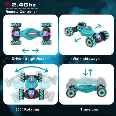 Gesture Sensing RC Stunt Car, 4WD Hand Controlled & Remote Control Twist Car with Light & Music, 360° Rotating, Road & Off-Road Modes Rc Cars Best Gifts for KIids 8+ Year Old (Lake green - 2 Battery) in Saudi Arabia
