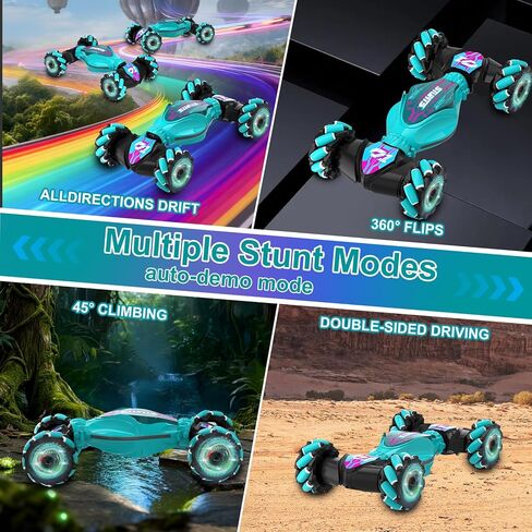 Gesture Sensing RC Stunt Car, 4WD Hand Controlled & Remote Control Twist Car with Light & Music, 360° Rotating, Road & Off-Road Modes Rc Cars Best Gifts for KIids 8+ Year Old (Lake green - 2 Battery) in Saudi Arabia