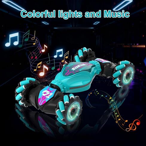 Gesture Sensing RC Stunt Car, 4WD Hand Controlled & Remote Control Twist Car with Light & Music, 360° Rotating, Road & Off-Road Modes Rc Cars Best Gifts for KIids 8+ Year Old (Lake green - 2 Battery) in Saudi Arabia