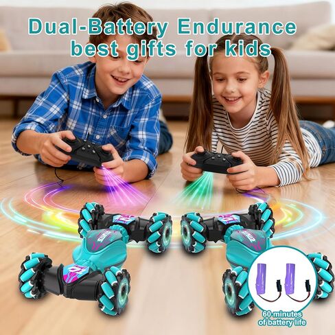 Gesture Sensing RC Stunt Car, 4WD Hand Controlled & Remote Control Twist Car with Light & Music, 360° Rotating, Road & Off-Road Modes Rc Cars Best Gifts for KIids 8+ Year Old (Lake green - 2 Battery) in Saudi Arabia