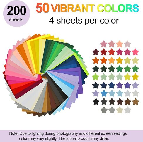 200-Sheets Colored Cardstock for Crafts: 50 Assorted Colors, 8.5" x 11", 65lb/180gsm, Colored Paper for DIY Crafts, Card Making, for cri·cut Printing, Kids School Supplies in Kuwait