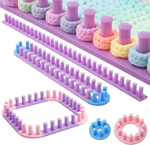 Novabright 64 Inch Chunky Yarn Blanket Loom Kit Adjustable Plastic Frame No Needle Hand Knitting for Thick Yarn Projects DIY Beginners Craft Gift in Kuwait