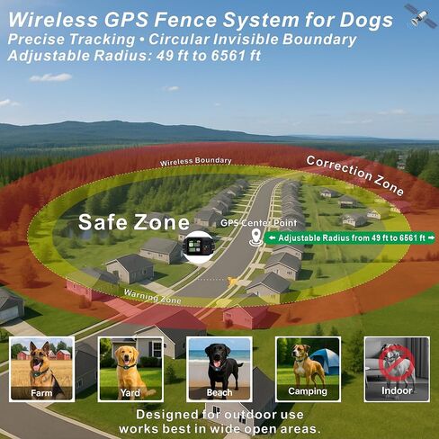 GPS Wireless Electric Dog Fence – Circular Wireless Dog Fence System for Dogs with Early Warning Beep & Auto-Protection, Quick-Charge Collar, 6561ft Range, Waterproof, 3 Modes, No App,Outdoor Use Only in Saudi Arabia