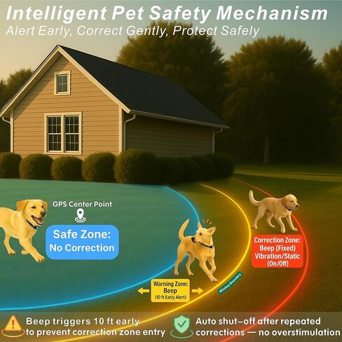 GPS Wireless Electric Dog Fence – Circular Wireless Dog Fence System for Dogs with Early Warning Beep & Auto-Protection, Quick-Charge Collar, 6561ft Range, Waterproof, 3 Modes, No App,Outdoor Use Only in Saudi Arabia