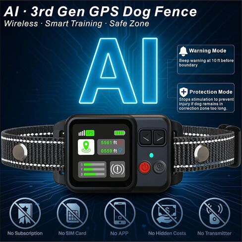 GPS Wireless Electric Dog Fence – Circular Wireless Dog Fence System for Dogs with Early Warning Beep & Auto-Protection, Quick-Charge Collar, 6561ft Range, Waterproof, 3 Modes, No App,Outdoor Use Only in Saudi Arabia