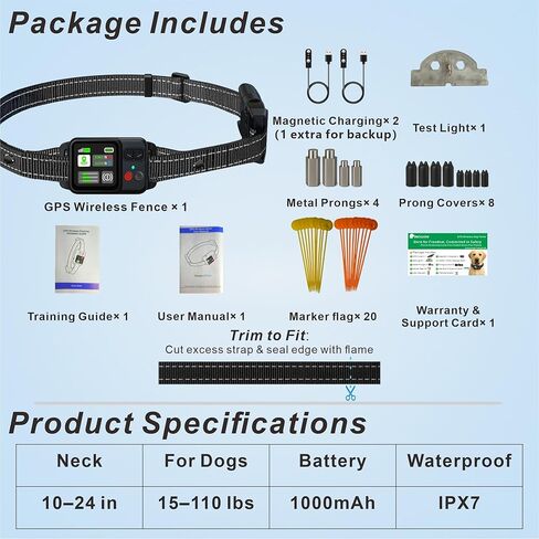 GPS Wireless Electric Dog Fence – Circular Wireless Dog Fence System for Dogs with Early Warning Beep & Auto-Protection, Quick-Charge Collar, 6561ft Range, Waterproof, 3 Modes, No App,Outdoor Use Only in Saudi Arabia