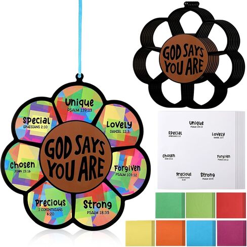 Sosation 24 Sets God Says You are Art Crafts Bulk DIY Religious Sunflower Bible Verse Kit Christian Tissue Paper Crafts Bulk Hanging Decor for Home Church Activity in Saudi Arabia