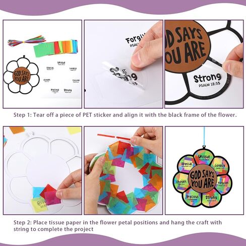 Sosation 24 Sets God Says You are Art Crafts Bulk DIY Religious Sunflower Bible Verse Kit Christian Tissue Paper Crafts Bulk Hanging Decor for Home Church Activity in Saudi Arabia