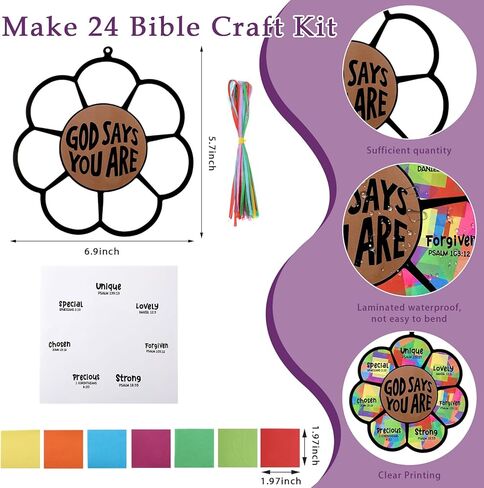 Sosation 24 Sets God Says You are Art Crafts Bulk DIY Religious Sunflower Bible Verse Kit Christian Tissue Paper Crafts Bulk Hanging Decor for Home Church Activity in Saudi Arabia
