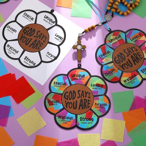 Sosation 24 Sets God Says You are Art Crafts Bulk DIY Religious Sunflower Bible Verse Kit Christian Tissue Paper Crafts Bulk Hanging Decor for Home Church Activity in Saudi Arabia