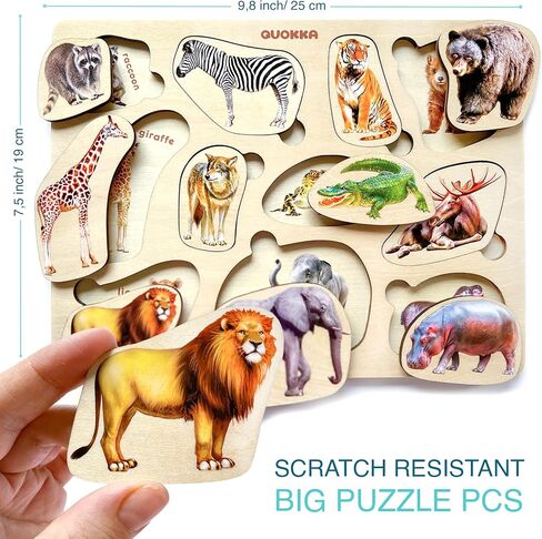 QUOKKA Wooden Puzzles for Toddlers 1-3 – 3xSET Toddler Puzzles Ages 2-4 – Montessori Animal Toy Puzzle for Toddlers 3-5 Year Old – Wood Toy Learning Realistic Animals for Boy and Girl in Kuwait