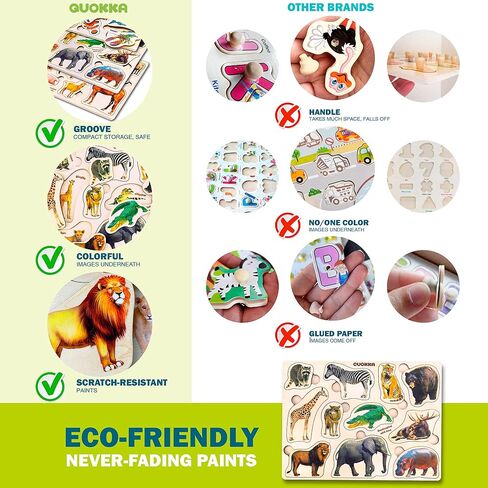 QUOKKA Wooden Puzzles for Toddlers 1-3 – 3xSET Toddler Puzzles Ages 2-4 – Montessori Animal Toy Puzzle for Toddlers 3-5 Year Old – Wood Toy Learning Realistic Animals for Boy and Girl in Kuwait