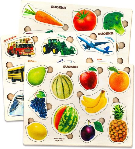 QUOKKA Wooden Puzzles for Toddlers 1-3 – 3xSET Toddler Puzzles Ages 2-4 – Montessori Animal Toy Puzzle for Toddlers 3-5 Year Old – Wood Toy Learning Realistic Animals for Boy and Girl in Kuwait