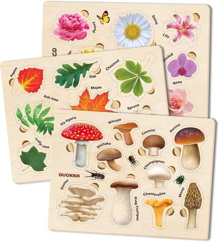 QUOKKA Wooden Puzzles for Toddlers 1-3 – 3xSET Toddler Puzzles Ages 2-4 – Montessori Animal Toy Puzzle for Toddlers 3-5 Year Old – Wood Toy Learning Realistic Animals for Boy and Girl in Kuwait