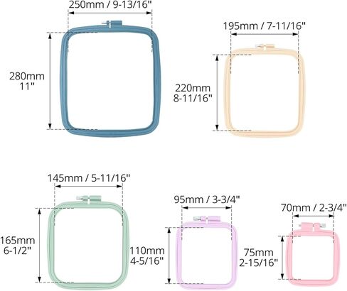 QWORK Square Embroidery Hoops - 5 Sizes, ABS Plastic, Adjustable Screw, 5 Pieces for DIY Embroidery Craft in Saudi Arabia