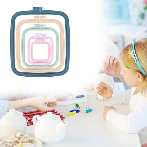QWORK Square Embroidery Hoops - 5 Sizes, ABS Plastic, Adjustable Screw, 5 Pieces for DIY Embroidery Craft in Saudi Arabia