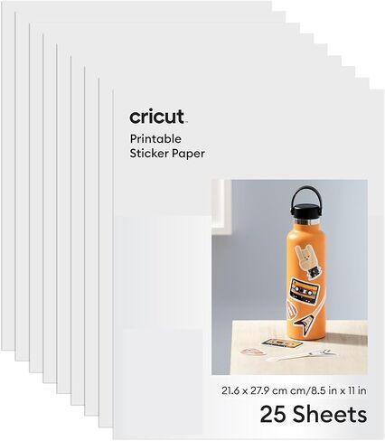 Cricut® Printable Sticker Paper for Laser Printer - 25 Count, US Letter Size (8.5in x 11in) - White - Make Custom Stickers, Personalized Decor, Labels, & More in Saudi Arabia