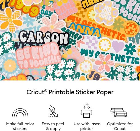 Cricut® Printable Sticker Paper for Laser Printer - 25 Count, US Letter Size (8.5in x 11in) - White - Make Custom Stickers, Personalized Decor, Labels, & More in Saudi Arabia