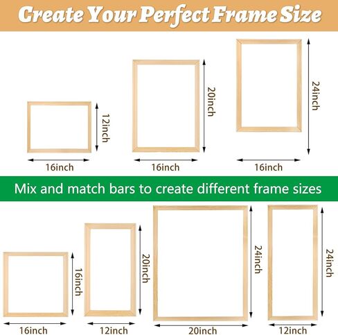 3 مجموعات من قضبان نقالة القماش الخشبية DIY، مقاس 16 × 20/16 × 24/12 × 16 بوصة، مجموعة إطارات قماشية مرنة متعددة الأحجام لتغليف المعرض ولوحة زيتية وتطريز ومستلزمات فنية بالإبرة سهلة التجميع in Kuwait
