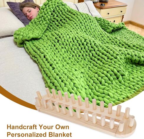 نول بطانية خشبي مكتنز مقاس 81.28 سم من Blingcute - نول حياكة خالٍ من العوائق للغزل الجامبو - لا توجد حاجة إلى إبر، مجموعة نسج يدوية صديقة للمبتدئين للبطانيات التي تصنعها بنفسك، وأسرة الحيوانات الأليفة والهدايا اليدوية التي تصنعها بنفسك. in Kuwait